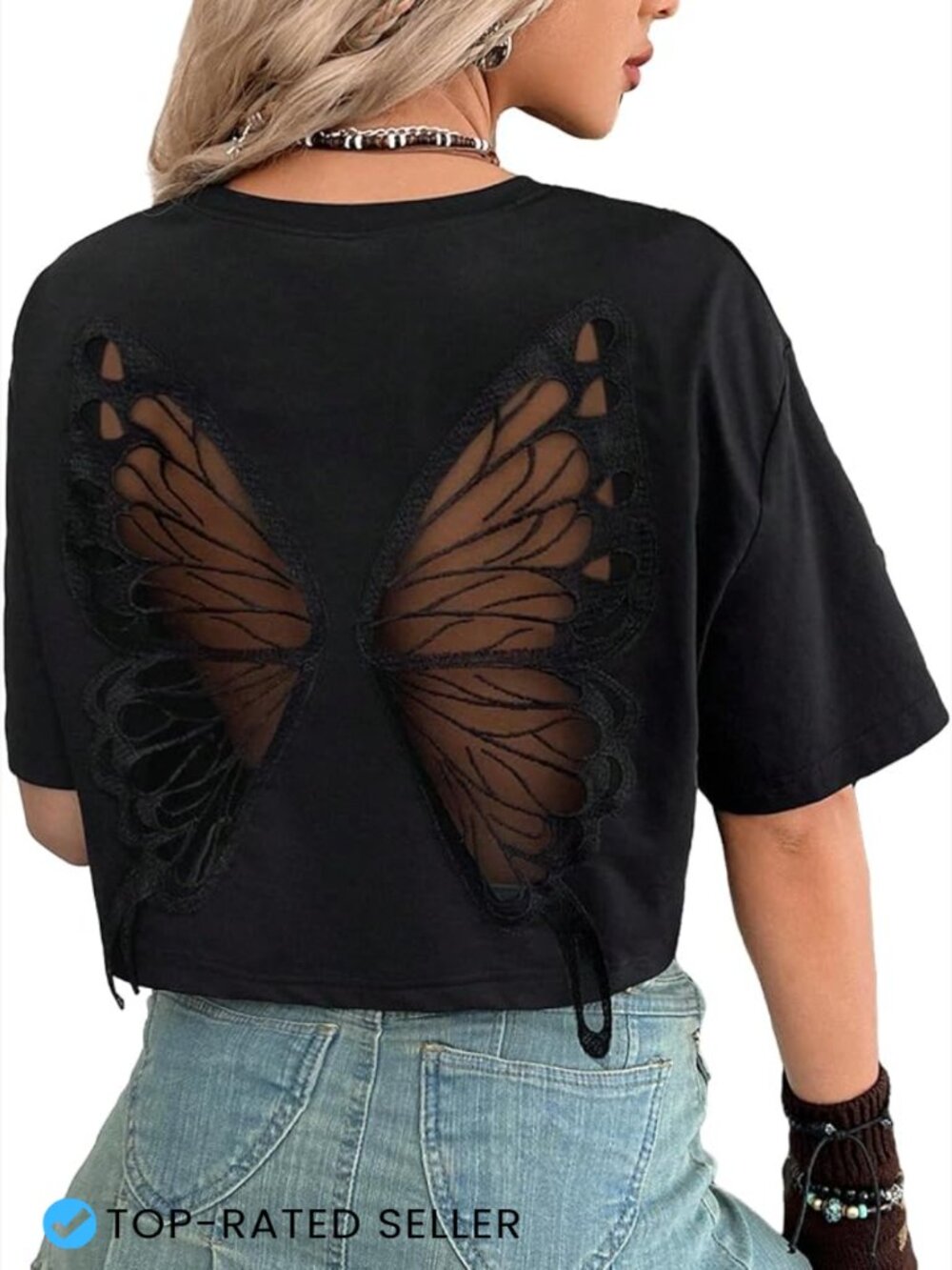 Gothic Butterfly Crop Tee Y2K Witchy Grunge Alternative Short Sleeve Top